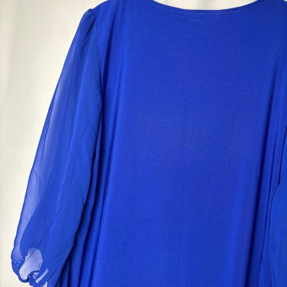 Elegant Royal Blue Women's Blouse Flowy 3/4 Sleeve Large - Picture 7 of 8